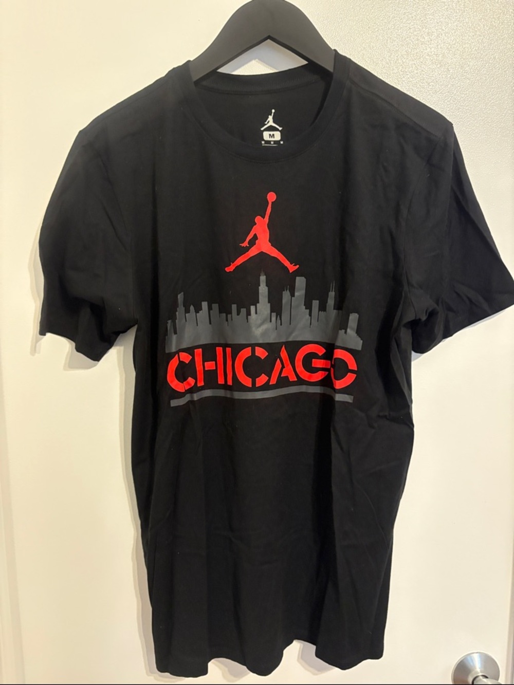 Jordan Black T-Shirt with Red Jumpman & Chicago Skyline